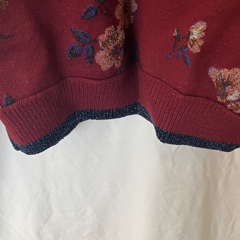 Coach: Burgundy Floral Jacquard Crewneck (66531)Sweater- Wool Blend- Metallic- S - Picture 12 of 16